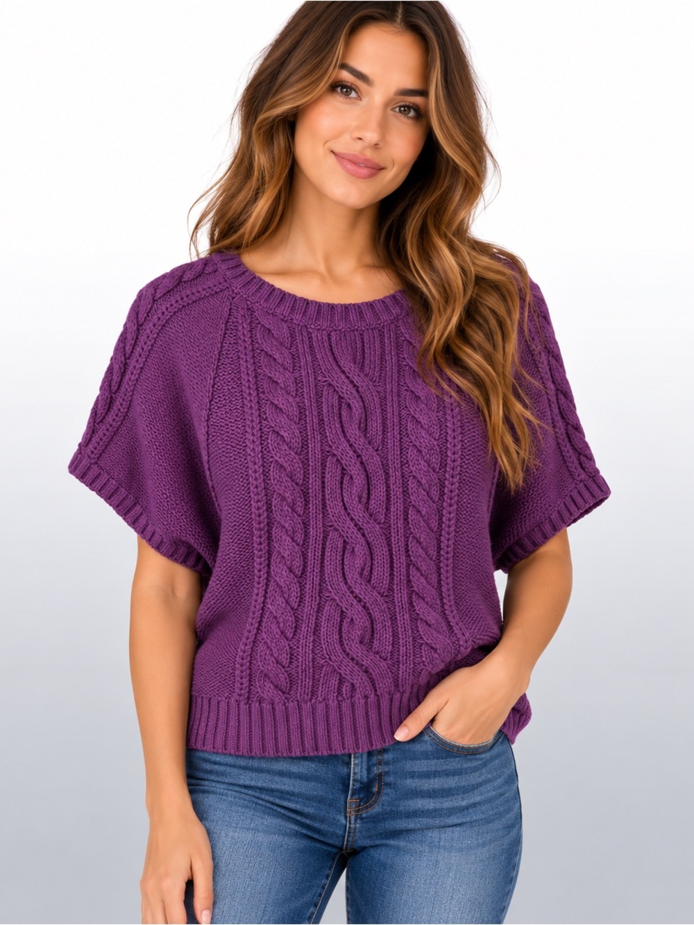 LOFT Ann Taylor Purple Cable Knit Dolman Sleeve Sweater XSP